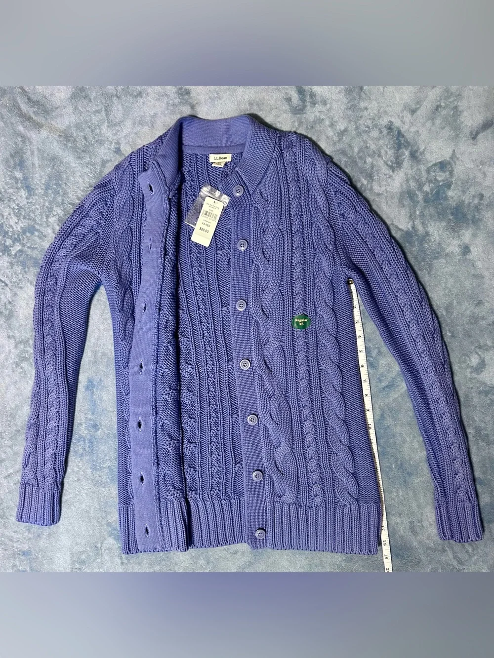 L.L. Bean 100% Cotton Cable Knit Button-Up Cardigan - Lavender